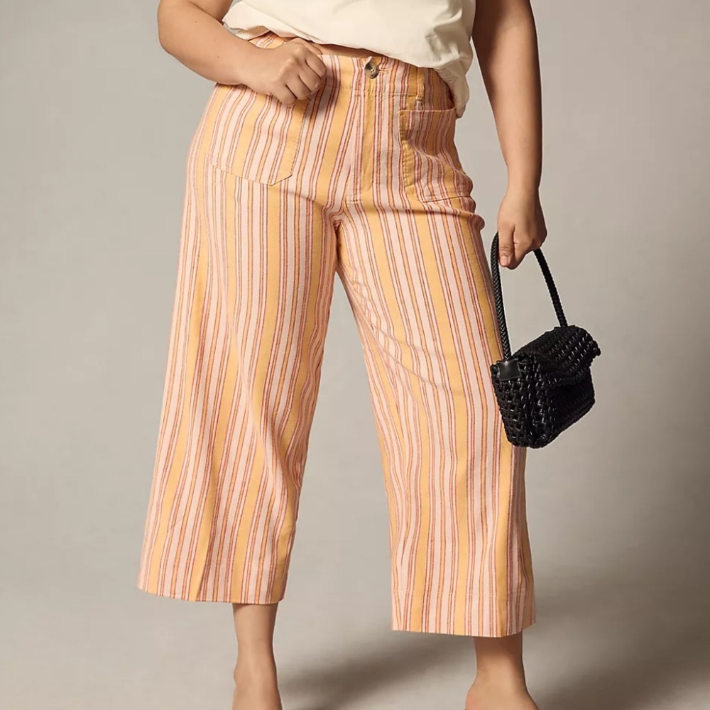Anthropologie Maeve The Colette Cropped Wide Leg Linen Blend Striped Pants 27